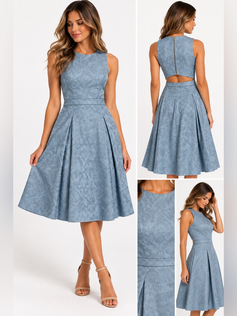 Eva Mendez Floral Jacquard Midi Dress Blue Petite NWT